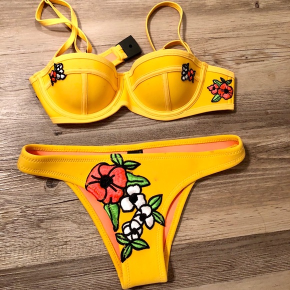 triangl yellow floral bikini